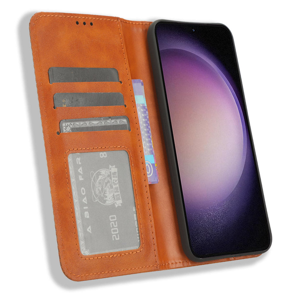 Stand Wallet Phone Case for Samsung Galaxy S23 FE Retro PU Leather Protective Phone Cover Stand Wallet Phone Case for Samsung Galaxy S23 FE Retro PU Leather Protective Phone Cover